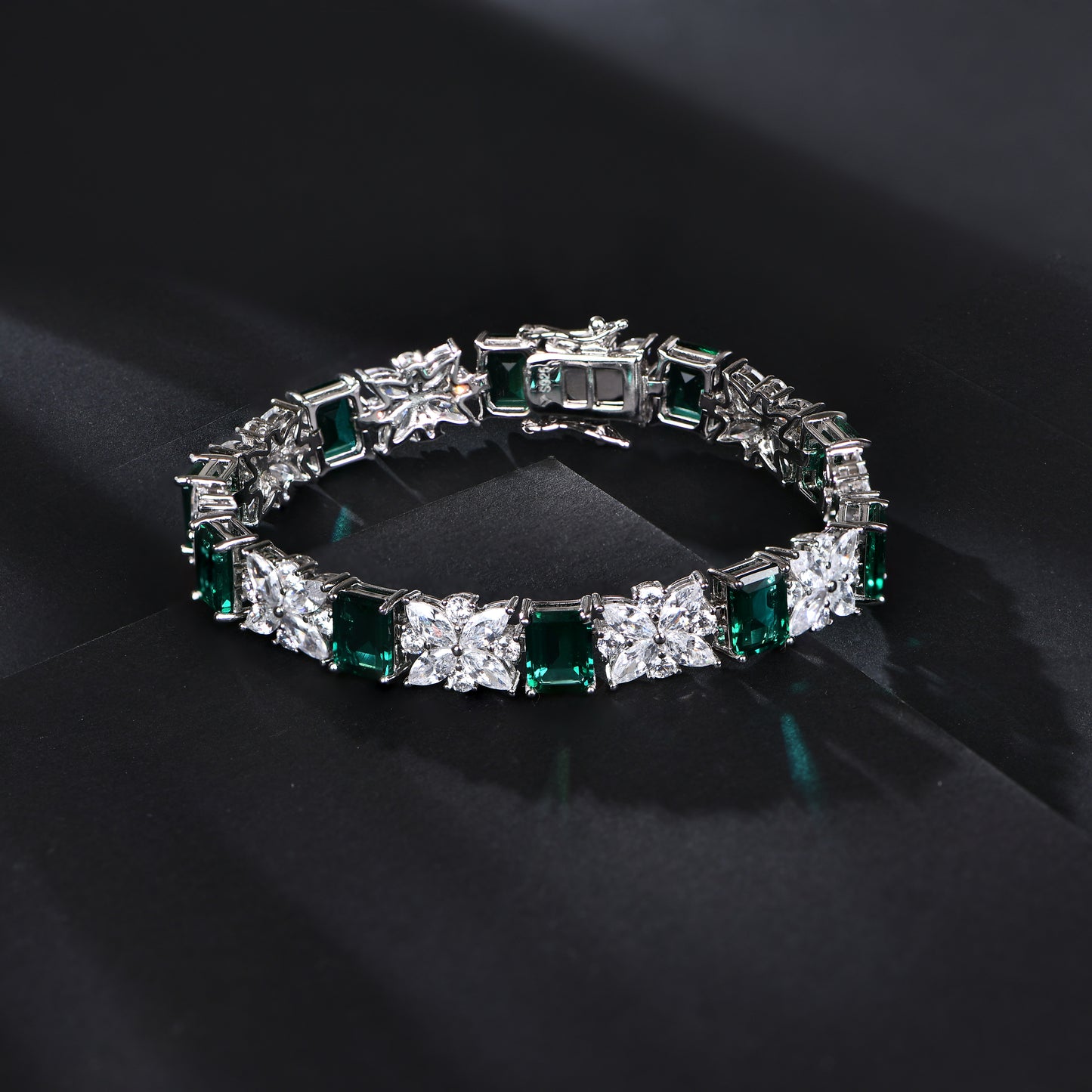 Lab Grown Emerald: 13 Carat Emerald Bracelet | S925 Plated White Gold
