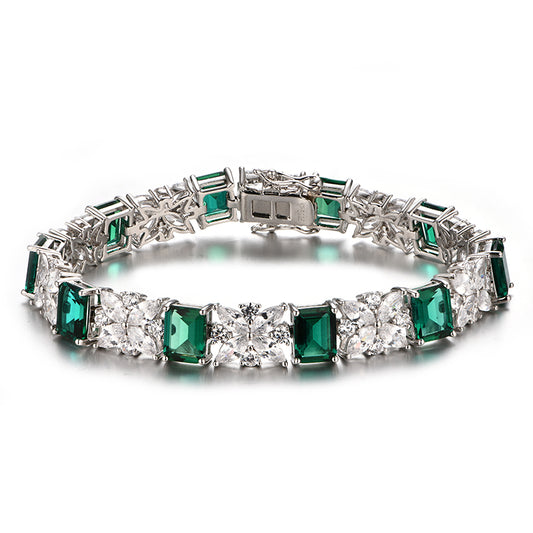 Lab Grown Emerald:  13 Carat Emerald Bracelet | S925 Plated White Gold