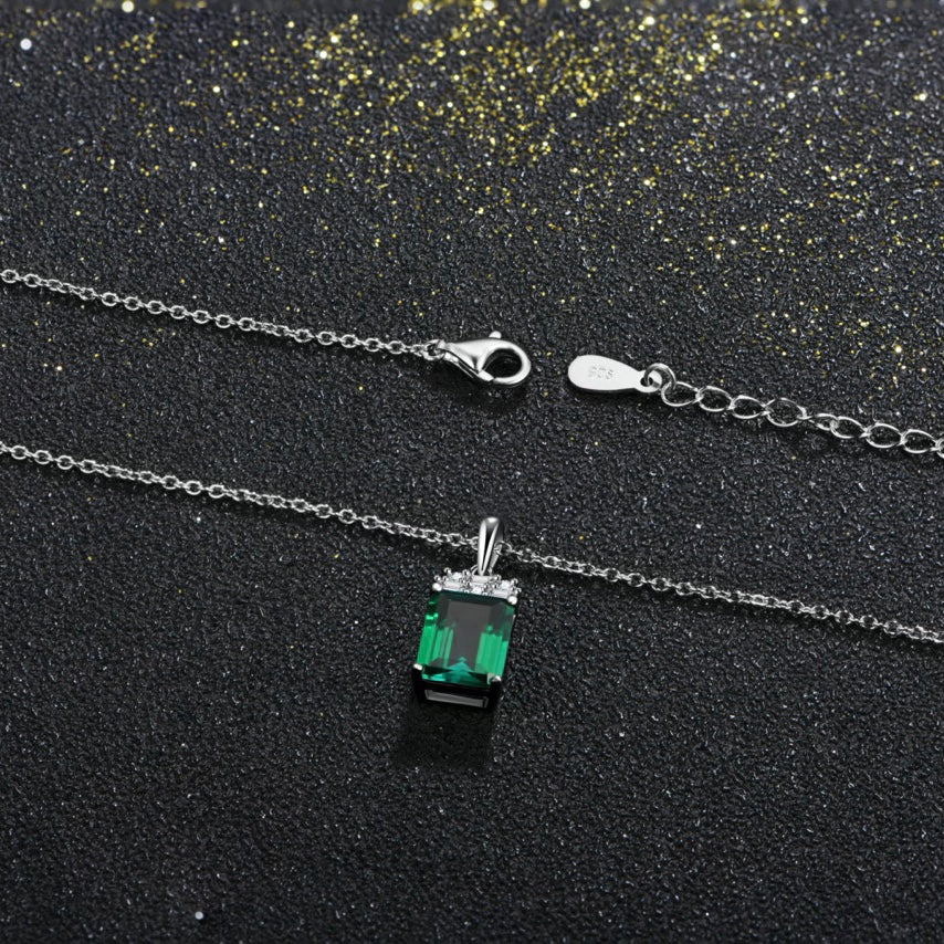 Lab Grown Emerald: 1.7 Carat Emerald Necklace | S925 Plated White Gold