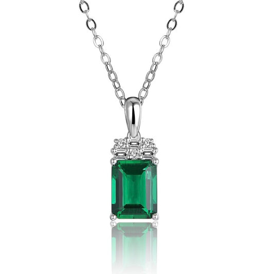 Lab Grown Emerald: 1.7 Carat Emerald Necklace | S925 Plated White Gold