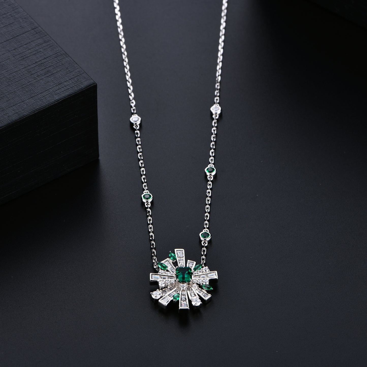 Lab Grown Emerald: 0.7 Carat Emerald Necklace | S925 Plated White Gold