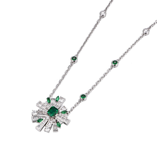 Lab Grown Emerald: 0.7 Carat Emerald Necklace | S925 Plated White Gold