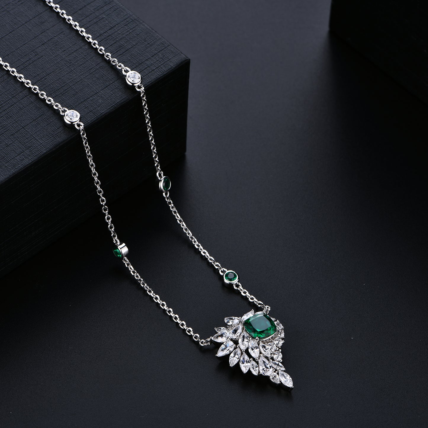 Lab Grown Emerald: 1.2 Carat Emerald Necklace | S925 Plated White Gold