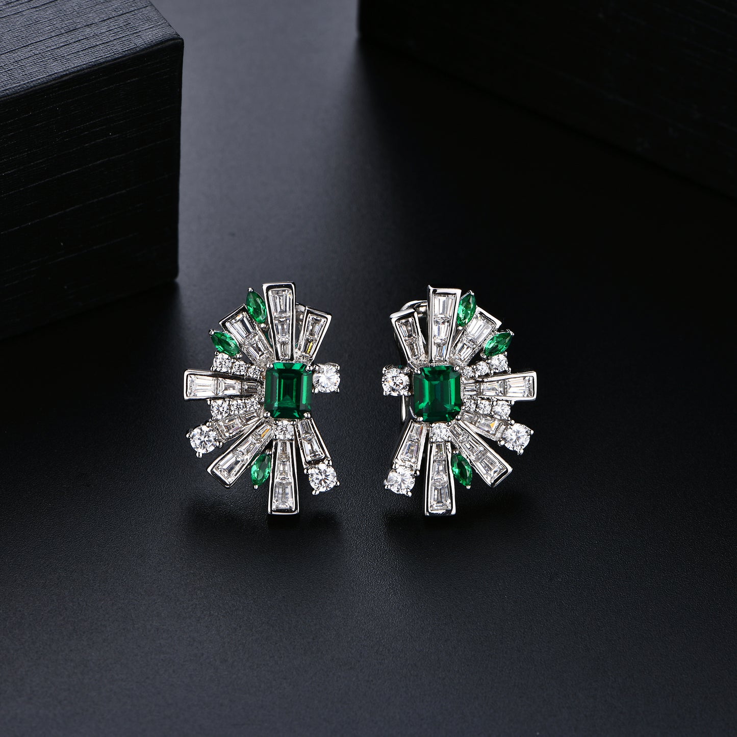 Lab Grown Emerald: 1.3 Carat Emerald Earring | S925 Plated White Gold