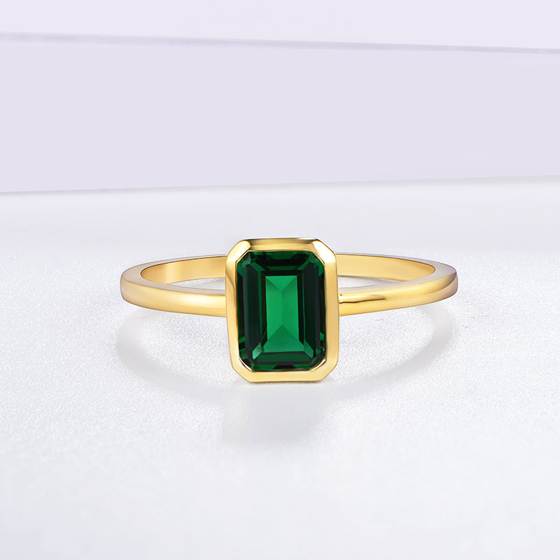 Lab Grown Emerald: 0.7 Carat Emerald Ring | S925 Plated Yellow Gold