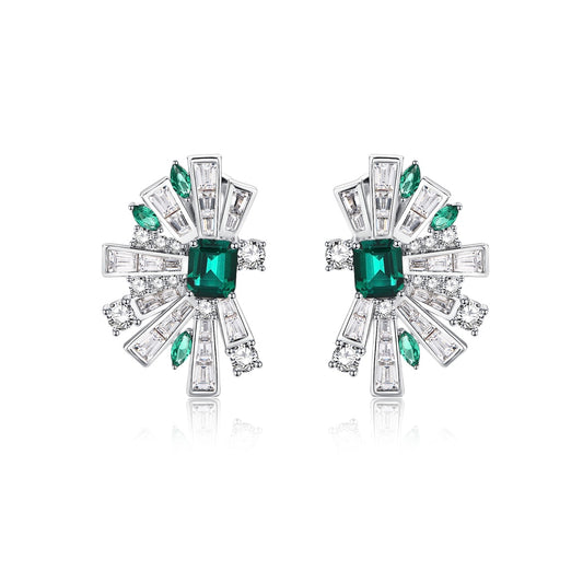 Lab Grown Emerald:  1.3 Carat Emerald  Earring | S925 Plated White Gold