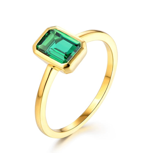 Lab Grown Emerald: 0.7 Carat Emerald Ring | S925 Plated Yellow Gold