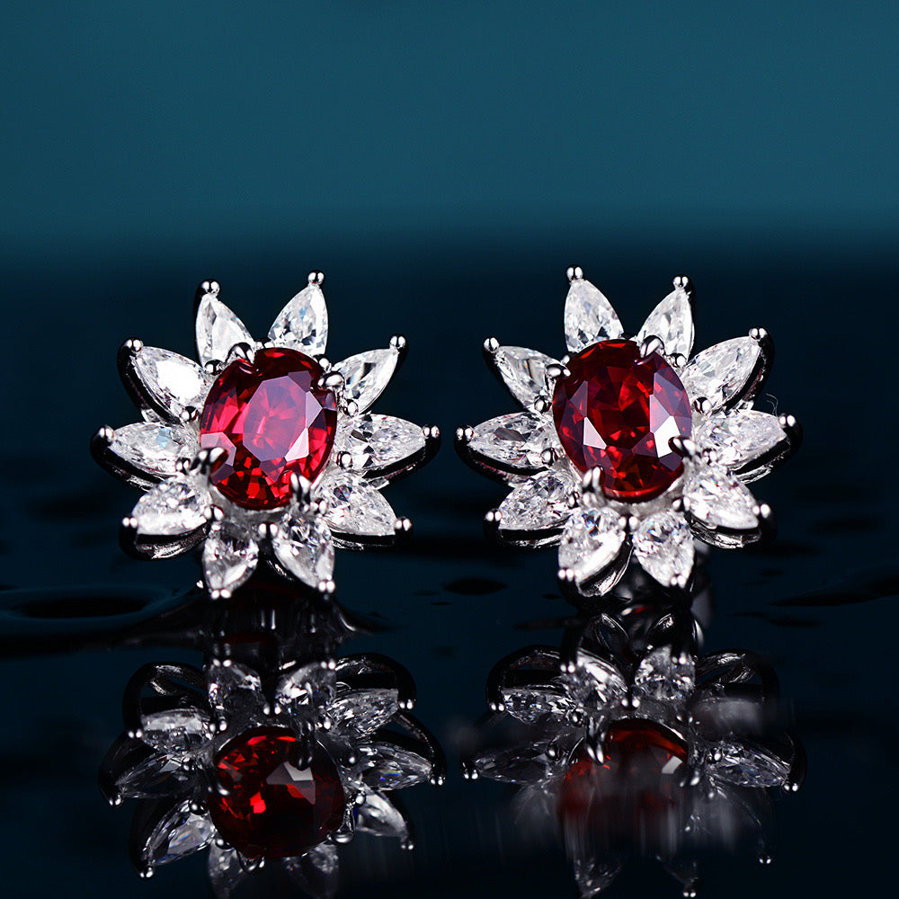 Lab Grown | Emerald Sunflower Delicate Earrings For Ladies Earrings
