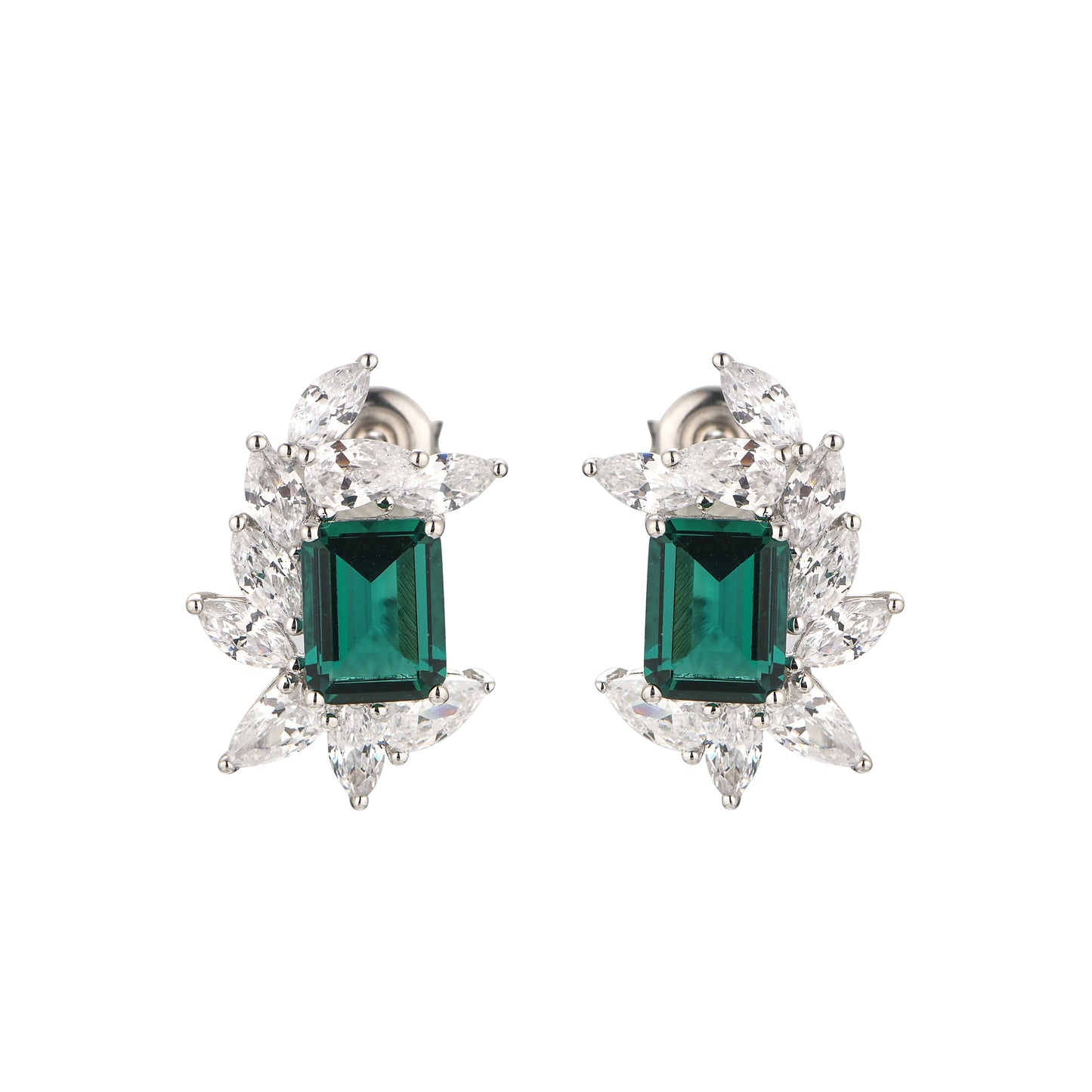 Lab Grown Emerald: 2.4 Carat Emerald Earring | S925 Plated White Gold