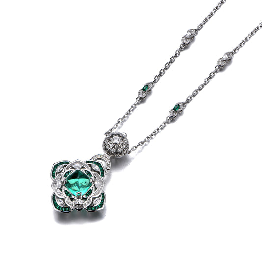 Lab Grown Emerald: 4.3 Carat Emerald Necklace/Ring 4-in-1 Design | S925 Plated White Gold