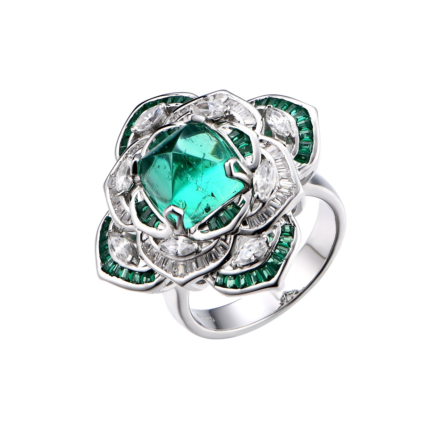 Lab Grown Emerald: 4.3 Carat Emerald Necklace/Ring 4-in-1 Design | S925 Plated White Gold