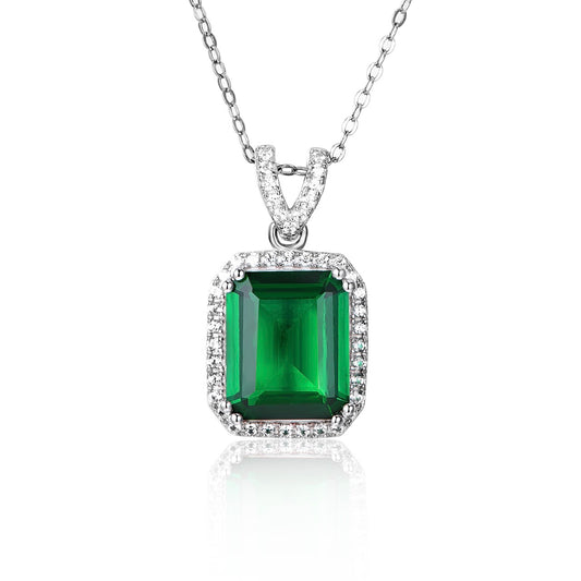 Lab Grown Emerald: 4.3 Carat Emerald Necklace | S925 Plated White Gold