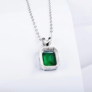 Lab Grown Emerald: 4.3 Carat Emerald Necklace | S925 Plated White Gold