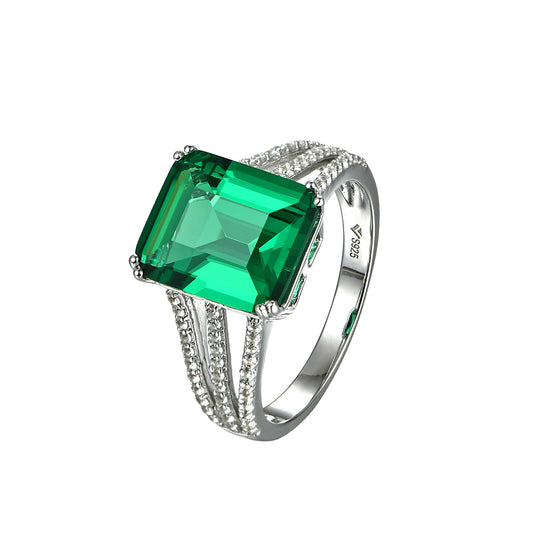 Lab Grown Emerald: 4.5 Carat Emerald Ring | S925 Plated White Gold