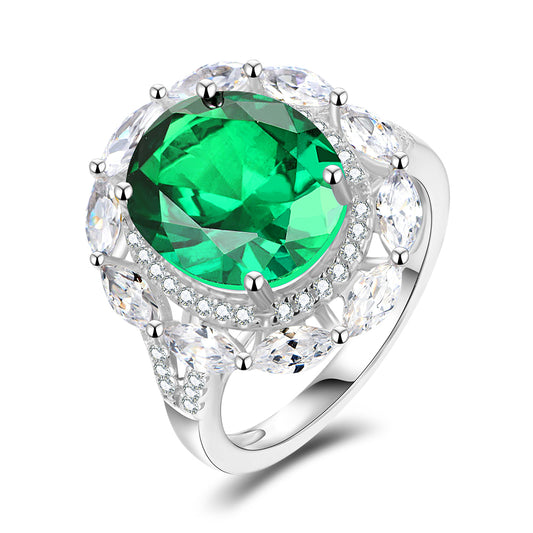 Lab Grown Emerald: 3.9 Carat Emerald Ring | S925 Plated White Gold