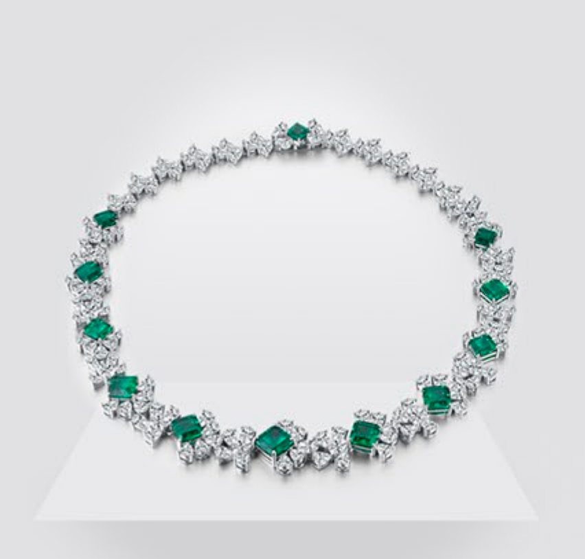 Lab Grown Emerald: 100 Carat Emerald Necklace | S925 Plated White Gold