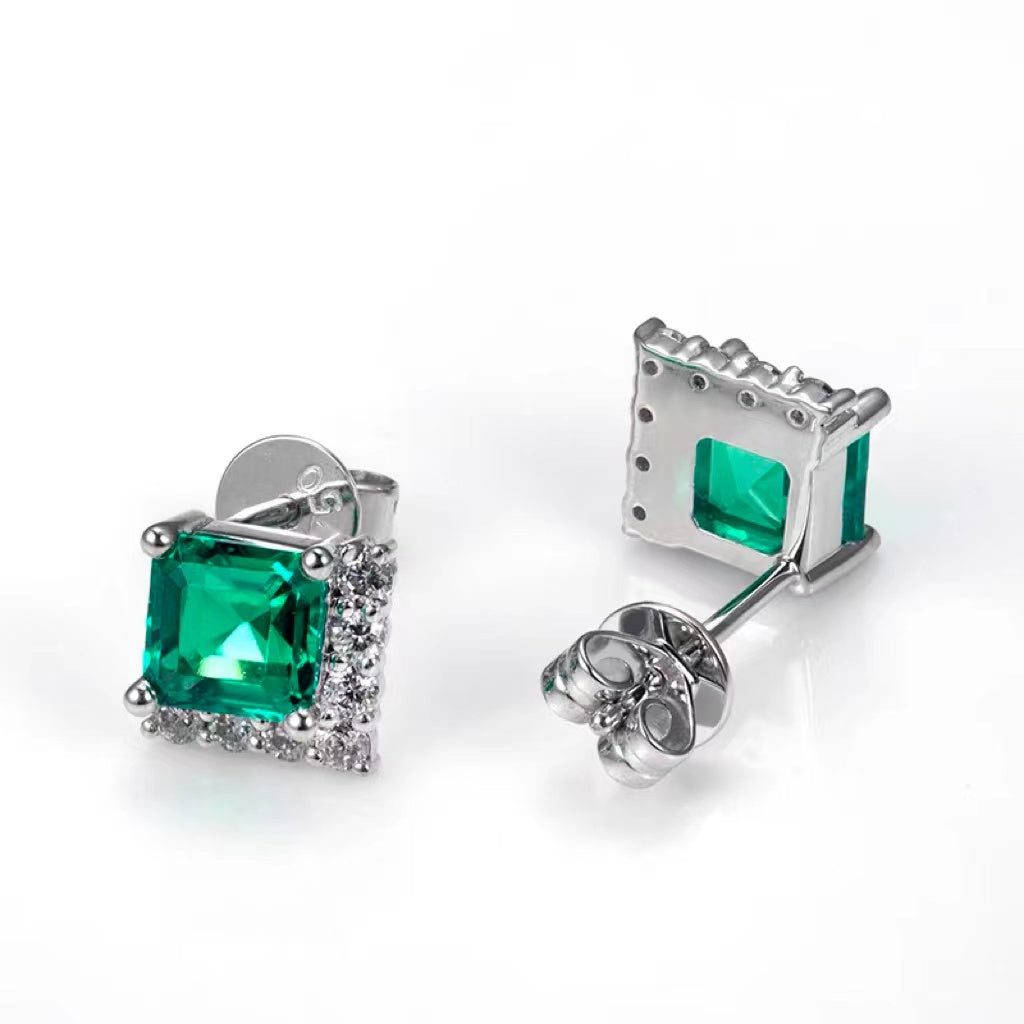 Lab Grown Emerald: 0.31 Carat Emerald Earring | S925 Plated White Gold