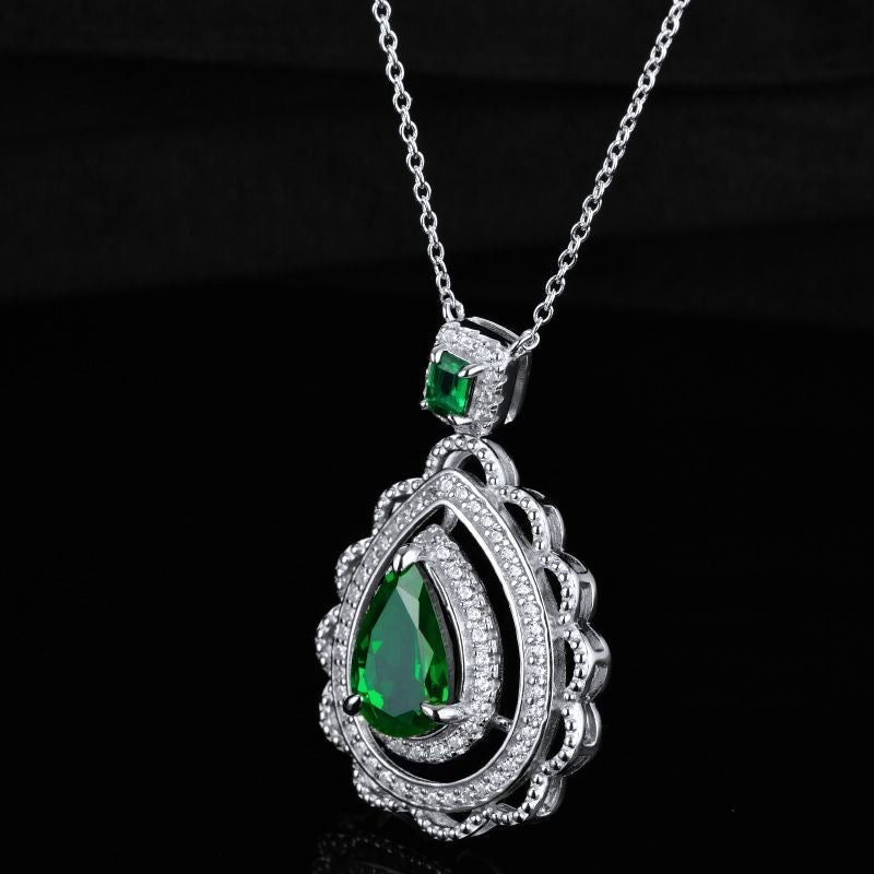 Lab Grown Emerald: 3.0 Carat Emerald Necklace | S925 Plated White Gold
