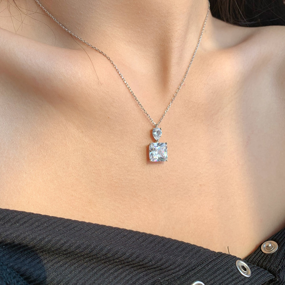 Zircon Necklace S925 Plated White Gold