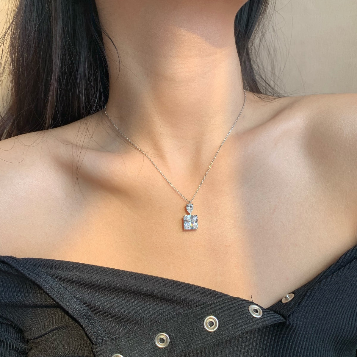 Zircon Necklace S925 Plated White Gold