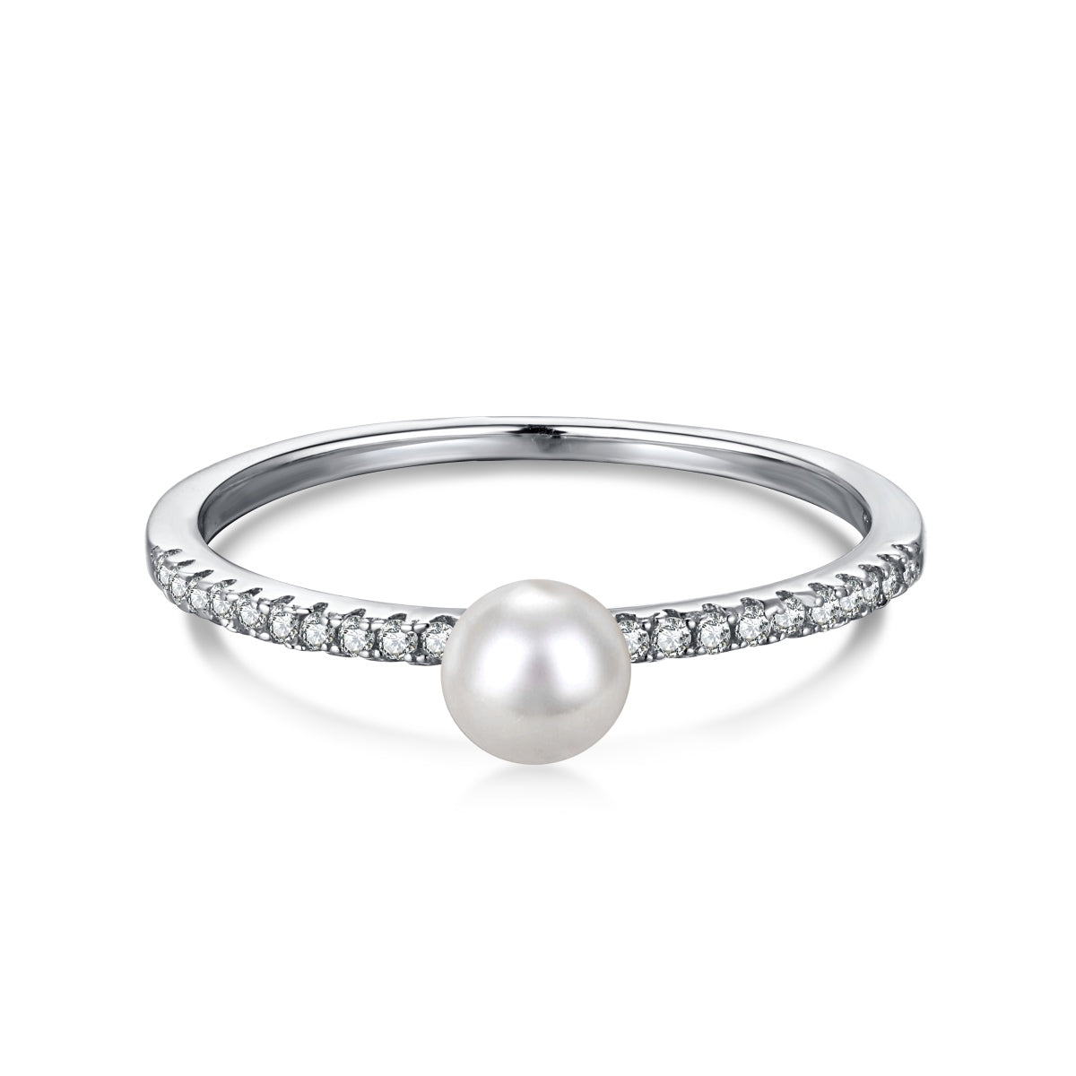 Pearl Ring | 925 Sterling Silver Plating Rose Gold Petite Delicate Zircon Solitaire Pearl Ring