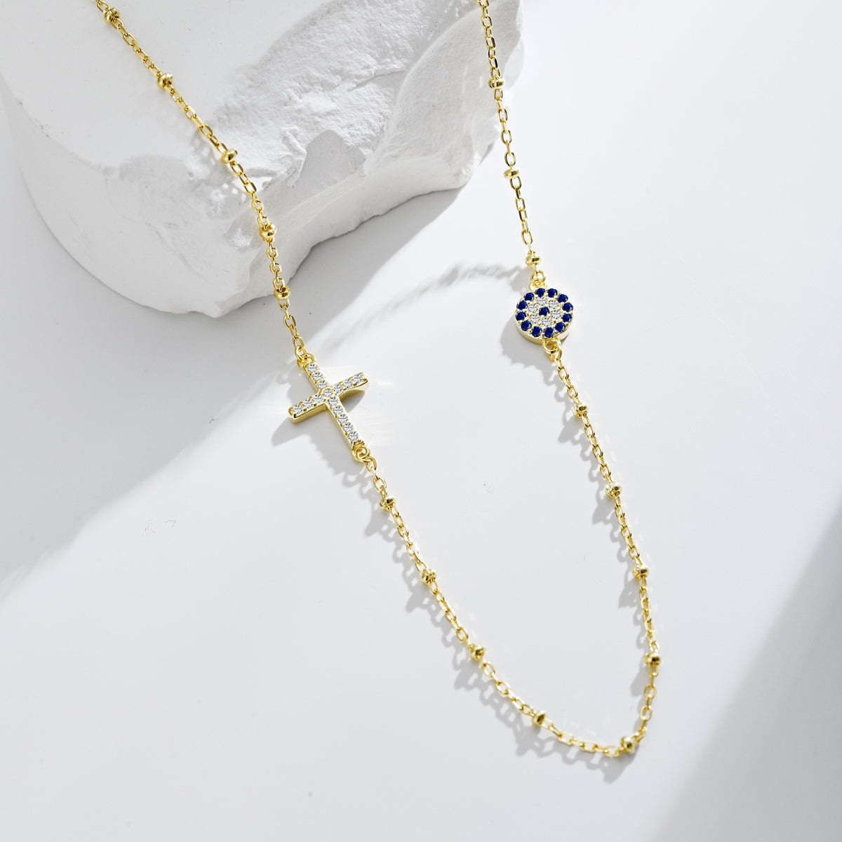 【Evil Eye】Necklace 925 Sterling Silver Plated Yellow Gold