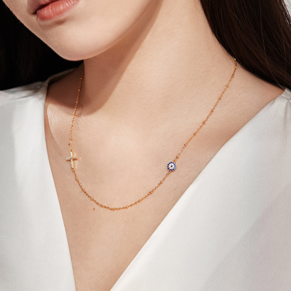 【Evil Eye】Necklace 925 Sterling Silver Plated Yellow Gold