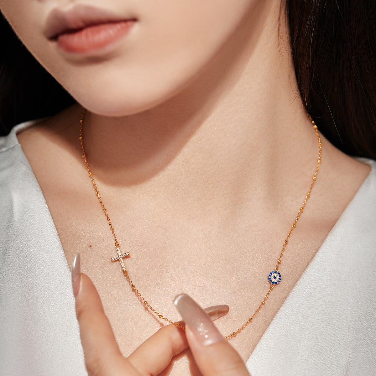 【Evil Eye】Necklace 925 Sterling Silver Plated Yellow Gold