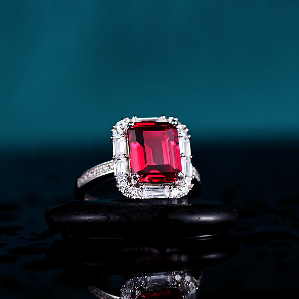 Lab Grown Ruby: 3.2 Carat Ruby Ring | S925 Plated White Gold