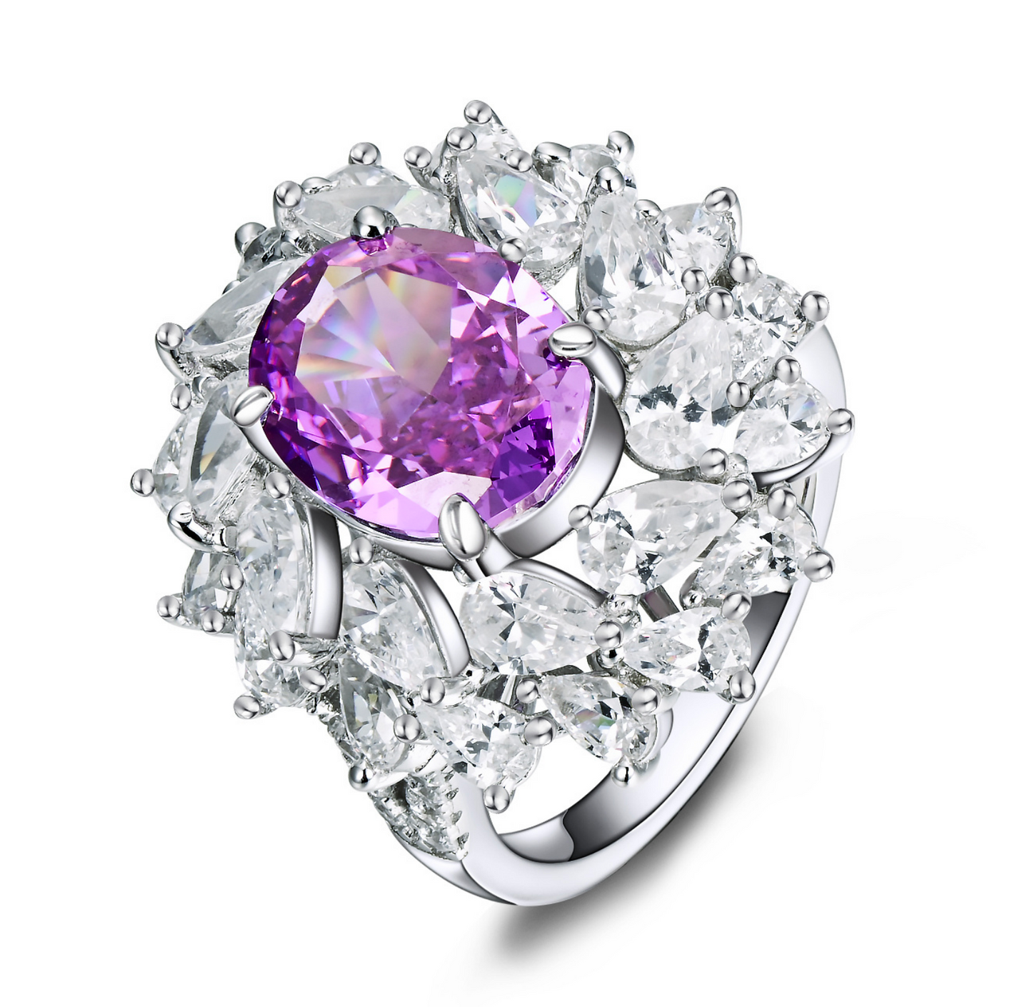 Oval Cut Purple Zircon Fancy Ring in Sterling Silver