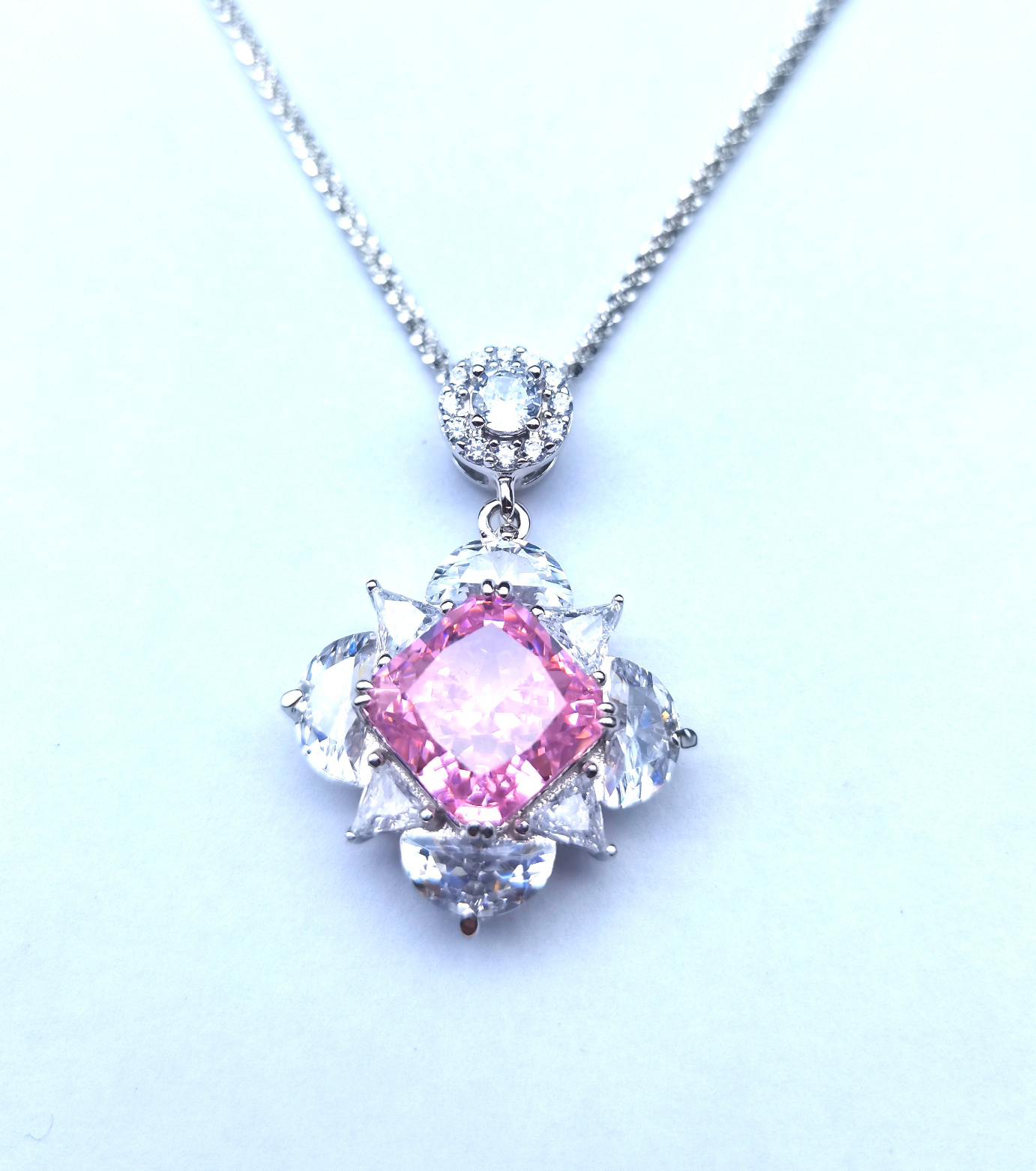 Valentine's Gift | Princess Cut Pink Zircon Pendent Sterling Silver Plated in White Gold