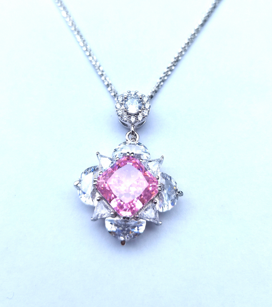 Valentine's Gift | Princess Cut Pink Zircon Pendent Sterling Silver Plated in White Gold