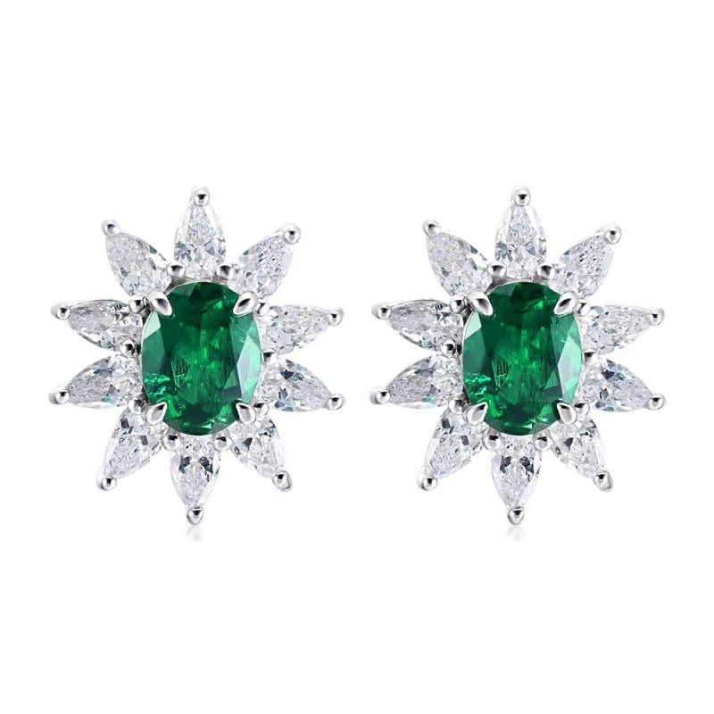 Lab Grown | Emerald Sunflower Delicate Earrings For Ladies Earrings