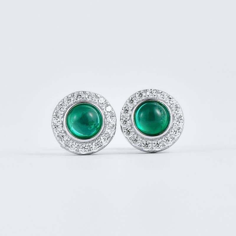 Lab Grown Emerald Egg face simple round inlaid earring(0.55ct)