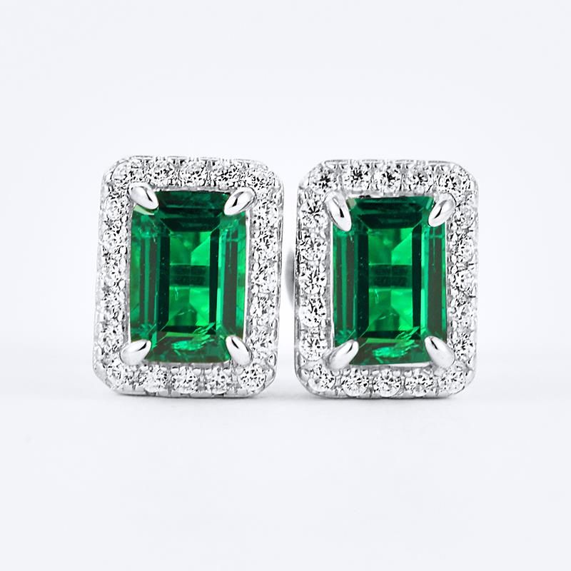 Lab Grown Emerald: 1 Carat Emerald Earring | S925 Plated White Gold