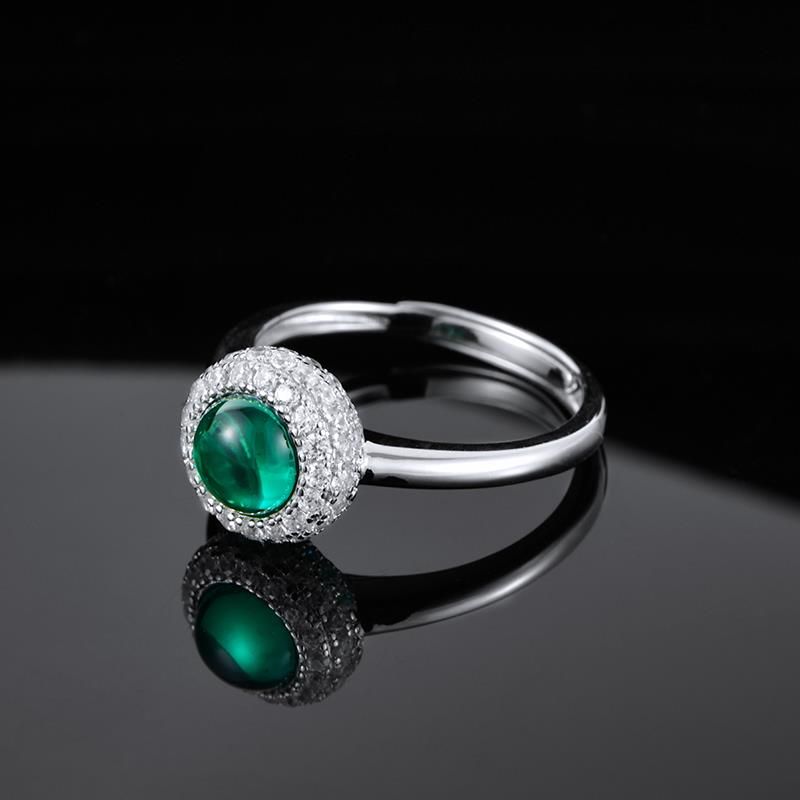 Lab Grown Emerald Ball Ring Ball Cut Sterling Silver 925 Plated Platinum