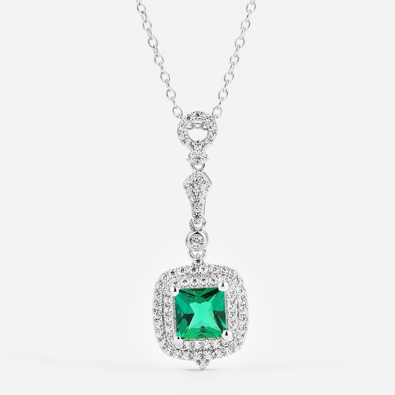 Lab Grown Emerald: 0.86 Carat Emerald Necklace | S925 Plated White Gold