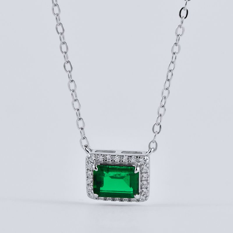 Lab Grown Emerald: 0.9 Carat Emerald Necklace | S925 Plated White Gold