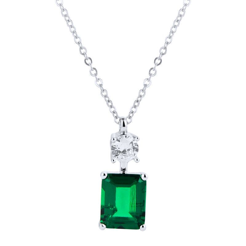 Lab Grown Emerald Necklace Emerald Cut Sterling Silver 925 Plated Platinum