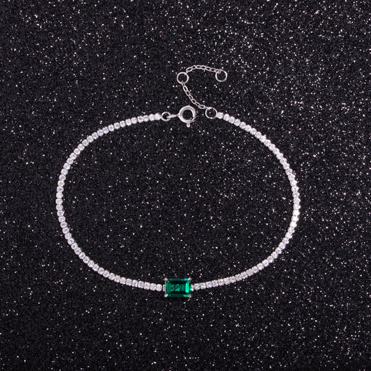 Lab Grown Emerald: 0.77 Carat Emerald Bracelet | S925 Plated White Gold