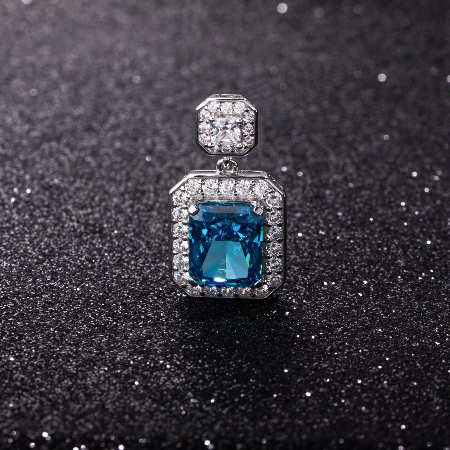Radiant Cut Blue Cubic Zirconia Pedant in Sterling Silver