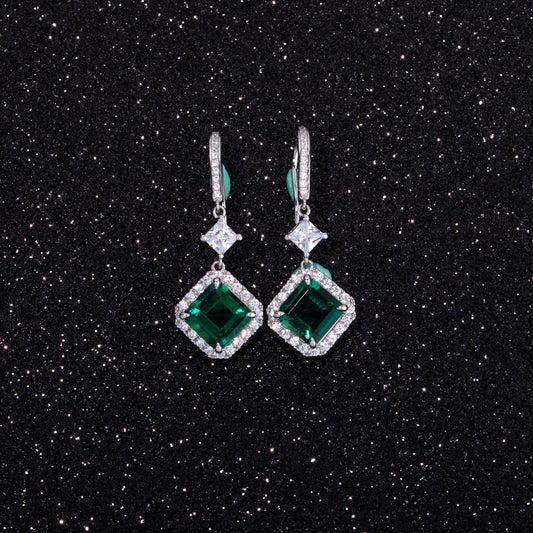 Lab Grown Emerald: 3.9 Carat Emerald Earring | S925 Plated White Gold
