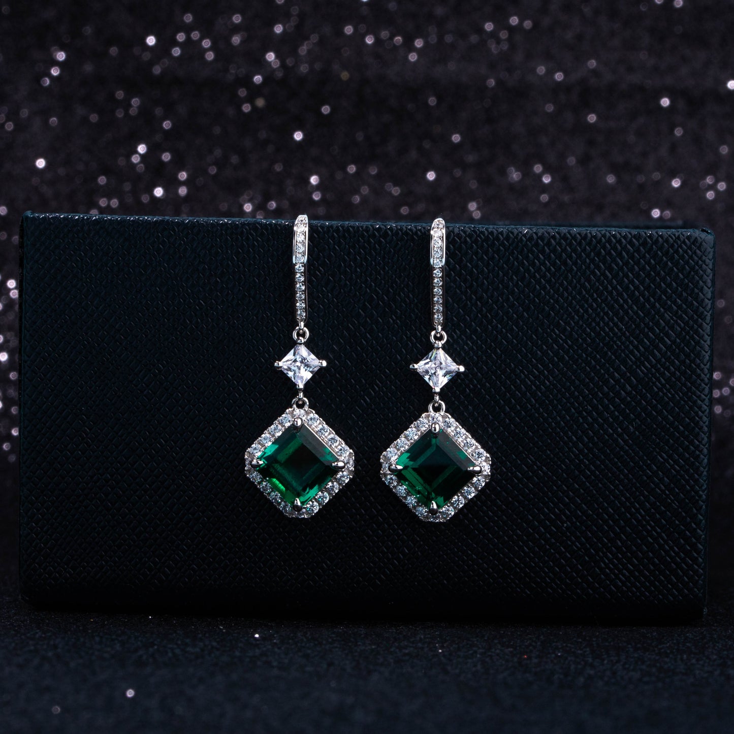 Lab Grown Emerald: 3.9 Carat Emerald Earring | S925 Plated White Gold