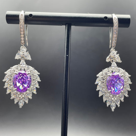 Cubic Zirconia Earring | 925 Sterling Silver | Purple