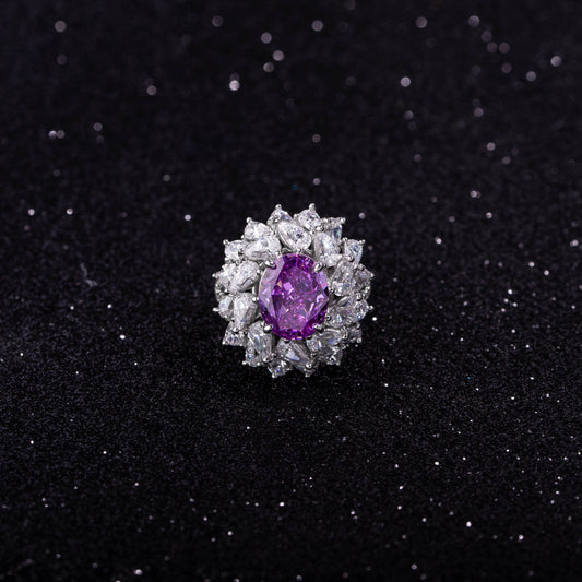 Oval Cut Purple Zircon Fancy Ring in Sterling Silver