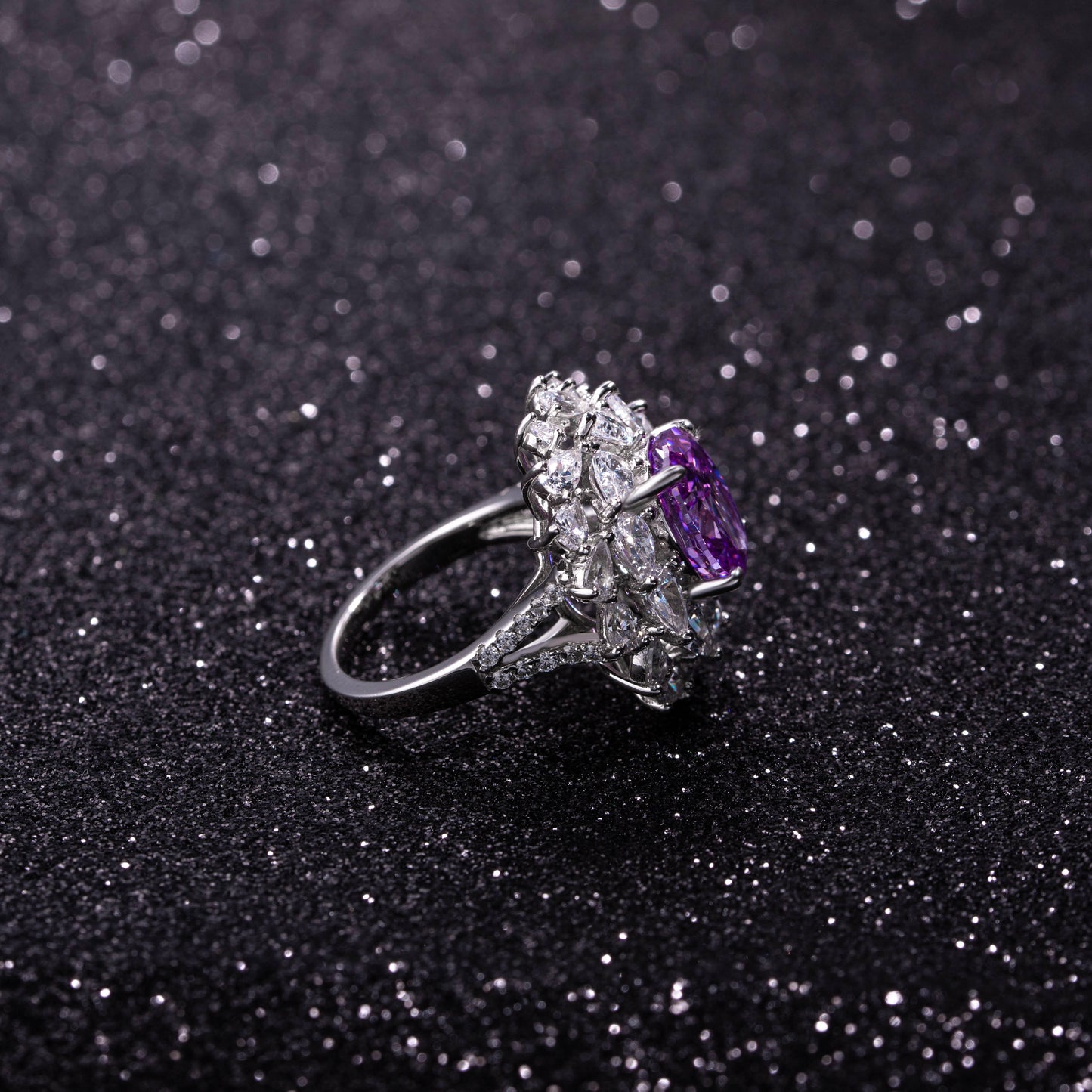 Oval Cut Purple Zircon Fancy Ring in Sterling Silver