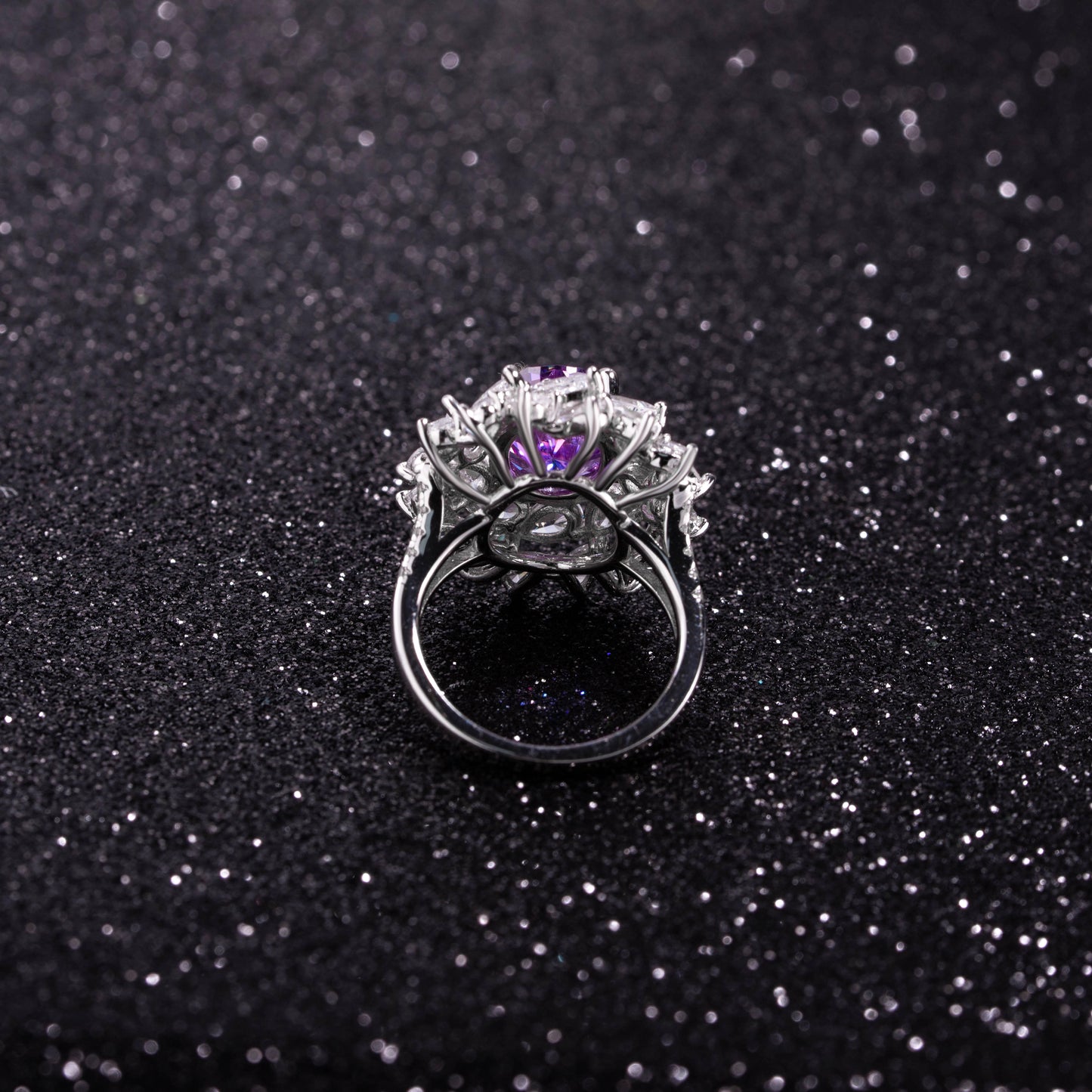 Oval Cut Purple Zircon Fancy Ring in Sterling Silver