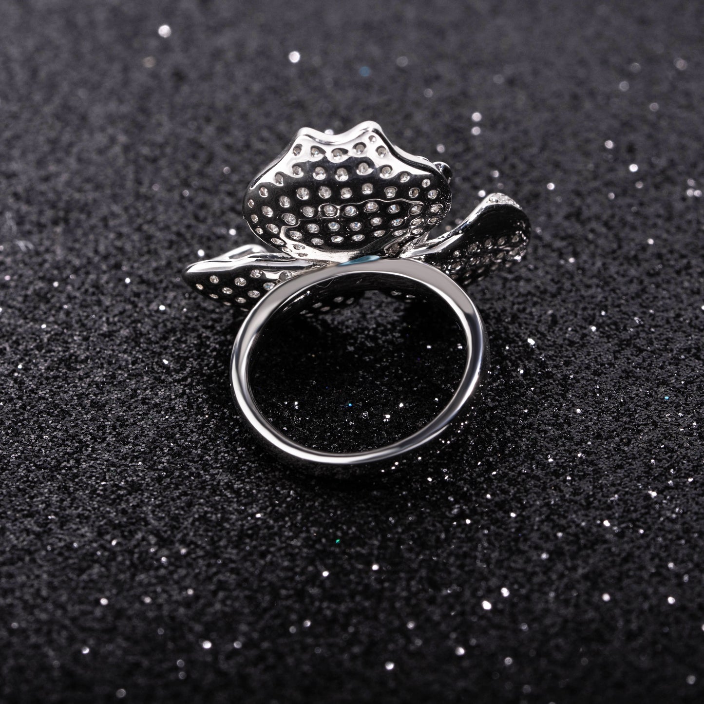 Radiant Cut Blue Zircon Flower Shape Designer Ring in Sterling Sliver Plated White Gold