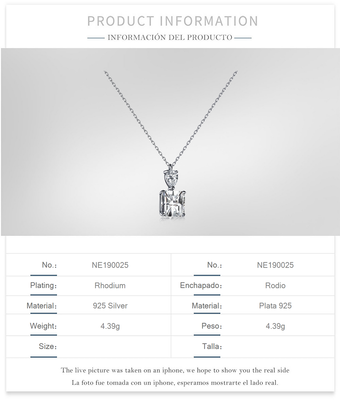 Zircon Necklace S925 Plated White Gold