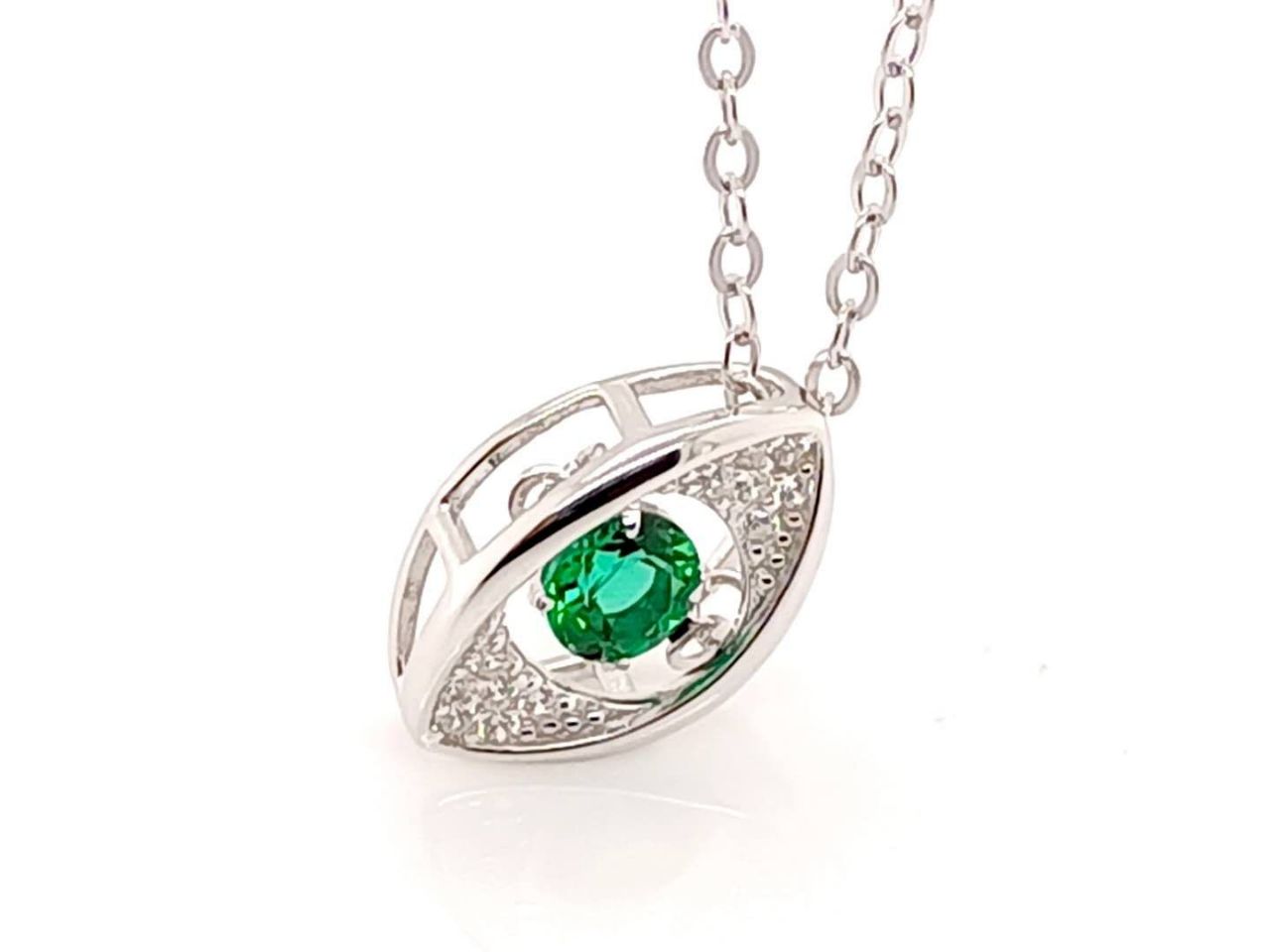Lab Grown Emerald: 0.25 Carat Emerald Necklace | S925 Plated White Gold